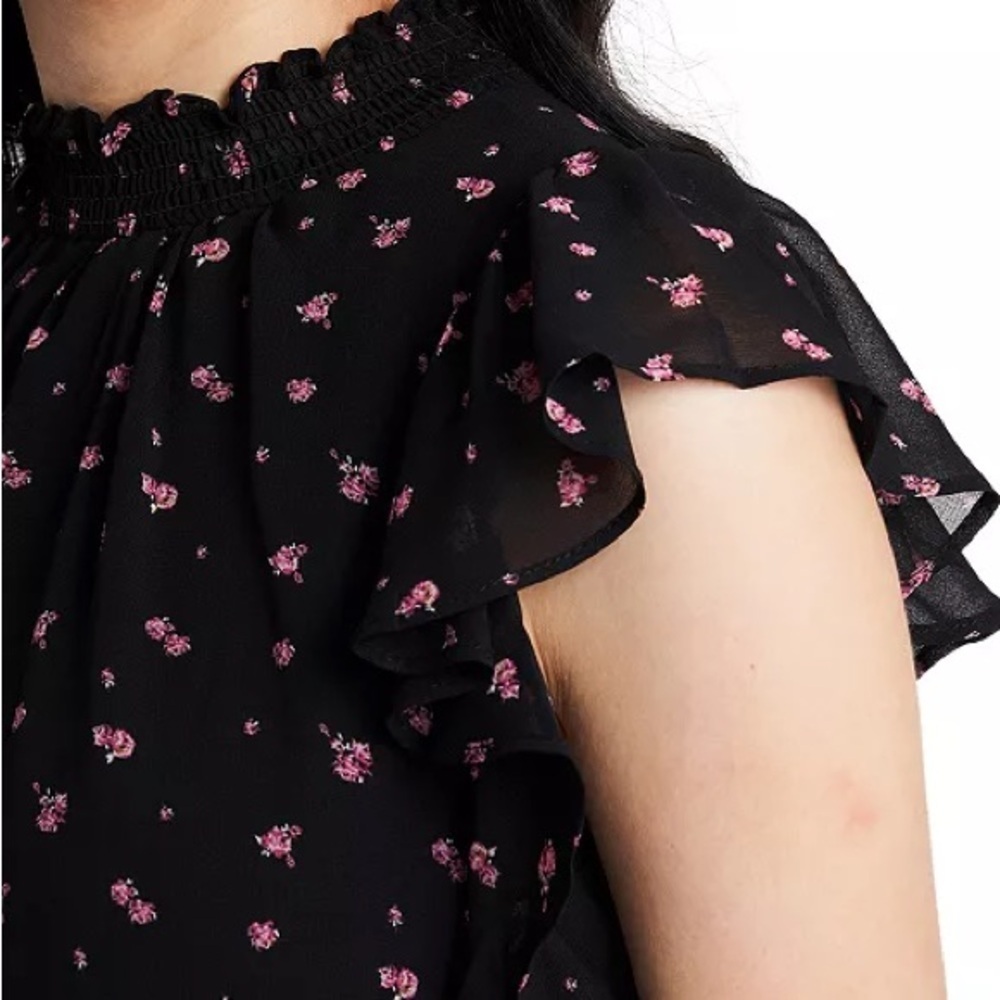 NEW ANTHROPOLOGIE Floral mini Dress MEDIUM Smocked-Neck Flutter-Sleeve Bohemian - Picture 3 of 10